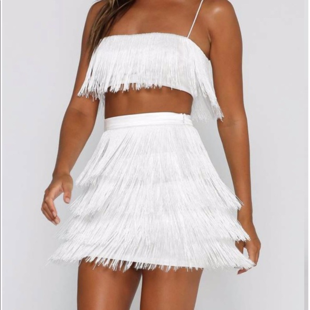 Sofia Fringe Crop Top - White